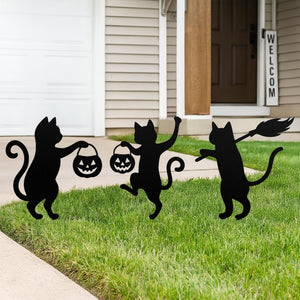 Halloween Cat Metal Yard Stake, Dancing Cat Sign, Witch Cat Garden Decor, Halloween Outdoor Decoration, Halloween Party Yard Sign