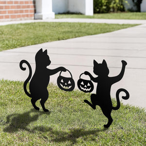 Halloween Cat Metal Yard Stake, Dancing Cat Sign, Witch Cat Garden Decor, Halloween Outdoor Decoration, Halloween Party Yard Sign