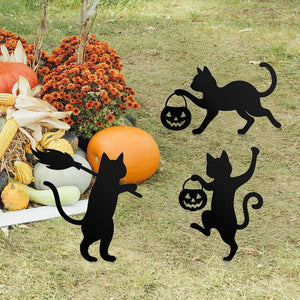 Halloween Cat Metal Yard Stake, Dancing Cat Sign, Witch Cat Garden Decor, Halloween Outdoor Decoration, Halloween Party Yard Sign