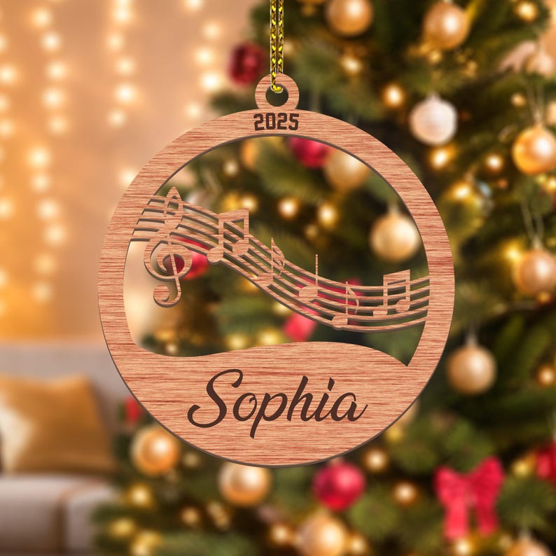 Personalized Music Notes 2D Flat Acrylic Ornament, Music Christmas Ornament, Custom Engraved Ornament, Rustic Ornament, Music Lover Gifts