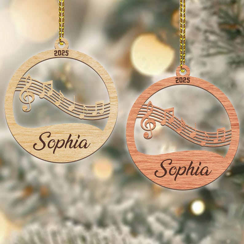 Personalized Music Notes 2D Flat Acrylic Ornament, Music Christmas Ornament, Custom Engraved Ornament, Rustic Ornament, Music Lover Gifts