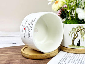 Willow Tree Ceramic Pot Wedding Keepsake Gift, 9 Years Anniversary Pot, Custom Willow Tree Pot Gift, Personalised Flower Pot Gift for Couple