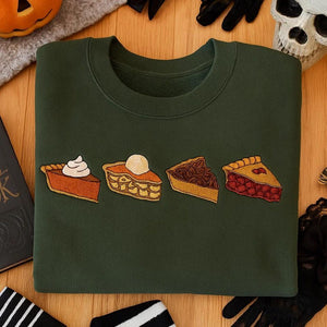 Thanksgiving Pie Embroidered Sweatshirt, Pumpkin Apple Cherry Pie Shirt, Cozy Fall Hoodie, Autumn Dessert Shirt, Thanksgiving Gift for Her