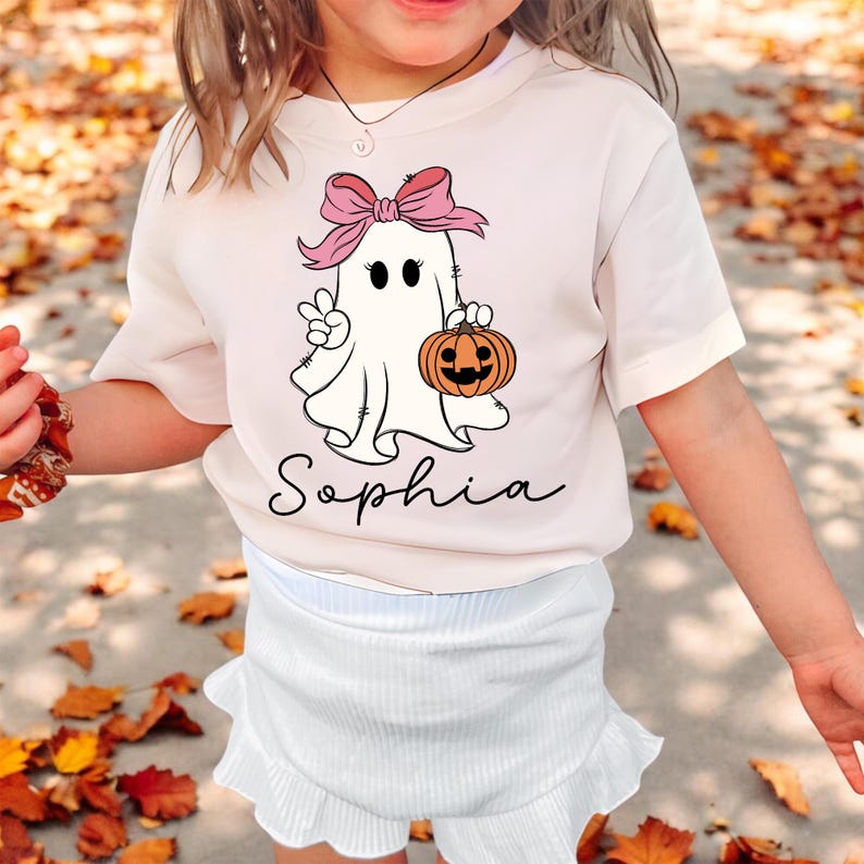 Personalized Halloween Shirt for Girl, Ghost Name Toddler Girls Shirt, Custom Name Retro Halloween Girls Tee, Spooky Season, Cute Fall Shirt