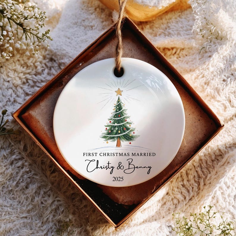 First Christmas Married Ornament, Mr and Mrs Ornament, Personalized Wedding Gift, Newlywed Christmas Gift, Wedding Christmas Ornament