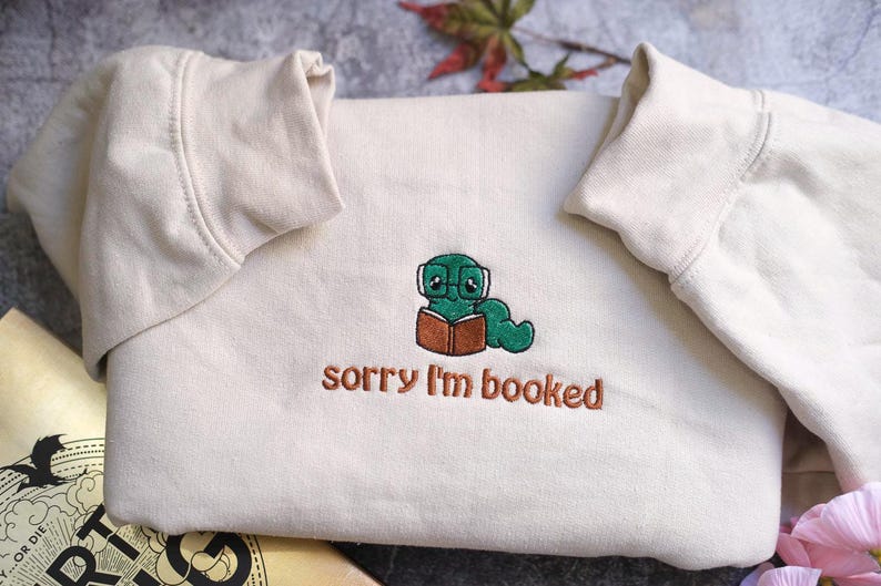 Sorry i'm booked Bookworm Embroidered Sweatshirt | Bookish Oversized Jumper | Cosy Reading Sweater | Gift for Book Lover | Gift for Readers il_794xN.7156811447_bvkr.jpg