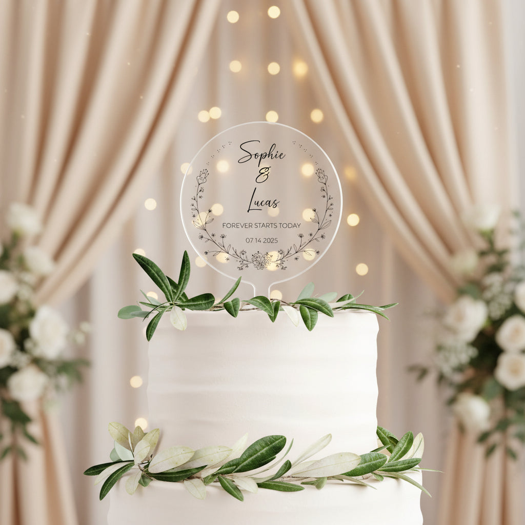 Flower Frame Wedding Bridal Shower Engagement | Forever Starts Today | Cake Topper Top Personalized Decor Table Display | Celebrate & Party!