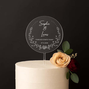 Flower Frame Wedding Bridal Shower Engagement | Forever Starts Today | Cake Topper Top Personalized Decor Table Display | Celebrate & Party!