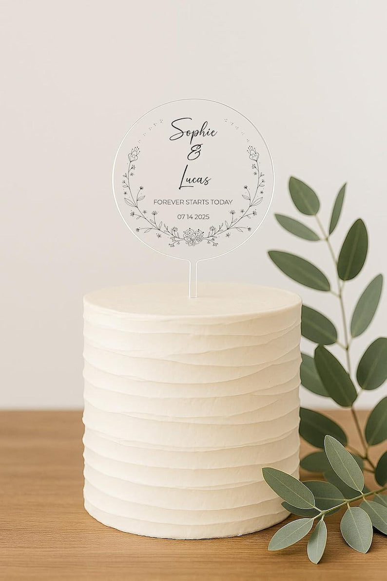 Flower Frame Wedding Bridal Shower Engagement | Forever Starts Today | Cake Topper Top Personalized Decor Table Display | Celebrate & Party!