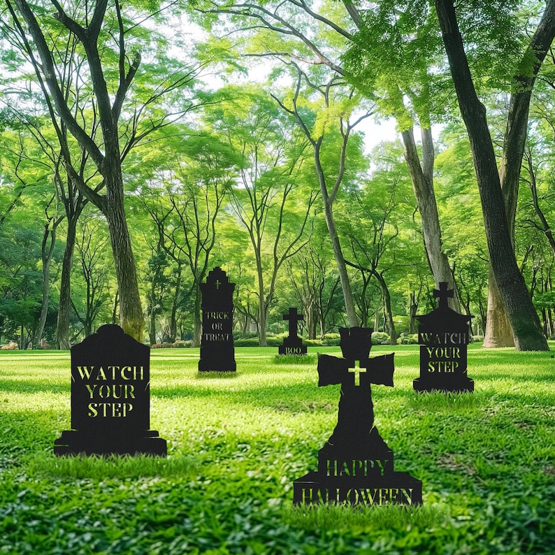 Custom Halloween Metal Tombstone Yard Stake Personalized Outdoor Decor for Lawn & Garden Halloween Pathway Decor Zombie Graveyard Sign