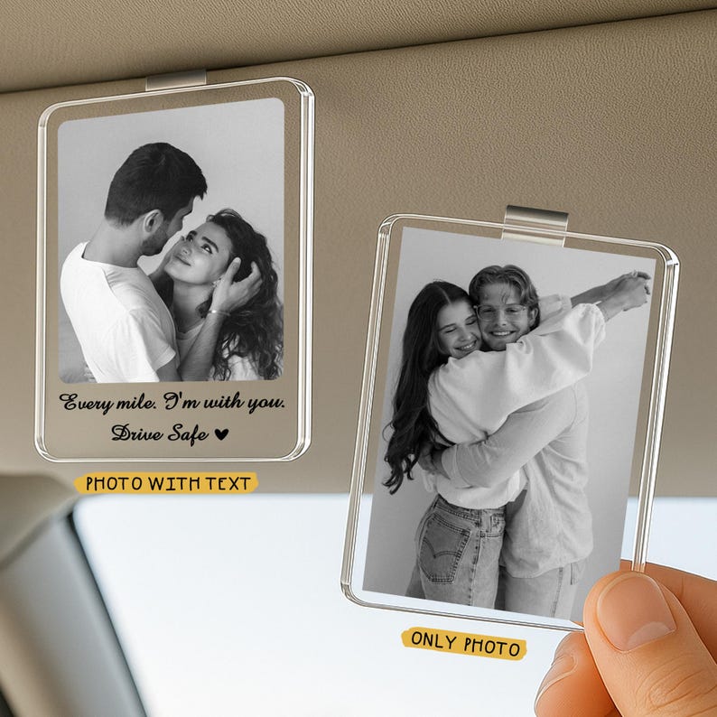 Custom Couple Photo Car Visor Clip, Car Photo Visor Clip,Gift for Dad,Romantic Gift for Boyfriend or Girlfriend,Drive Safe Gift,Couple Gift