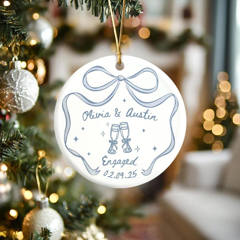 Personalized Engagement Gift for Couples, Wedding Gift for Newlyweds, Romantic Whimsical Ceramic, Married Ornament, Anniversary Gift