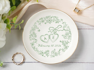 Personalized Locked Ring Dish, Engagement Ring Dish, Wedding Gift for Couple, Toile De Jouy Ring Dish, Gift for Her, Handmade Ring Holder