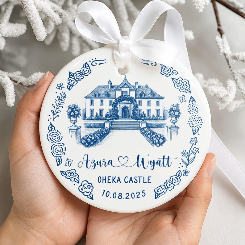 Personalized Wedding Venue Ceramic Ornament, Custom Wedding Location Ornament Gift, Housewarming Gift, Wedding Gift for Couple,Newlywed Gift