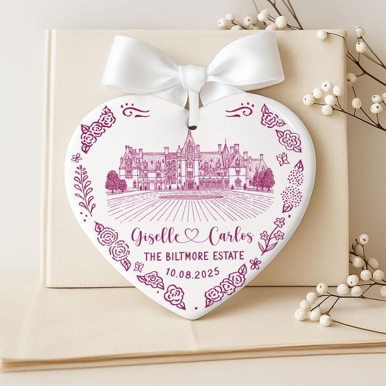 Personalized Wedding Venue Ceramic Ornament, Custom Wedding Location Ornament Gift, Housewarming Gift, Wedding Gift for Couple,Newlywed Gift