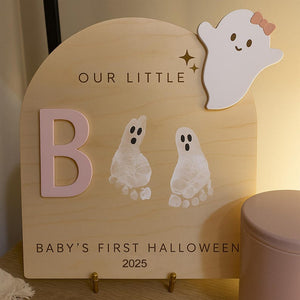 Personalized DIY Footprint Art, Baby's First Halloween, My Little Boo Sign, Wooden Kids Craft, Custom Children's Keepsake, Halloween Gift
