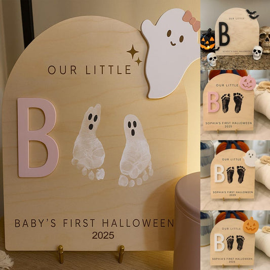 Personalized DIY Footprint Art, Baby's First Halloween, My Little Boo Sign, Wooden Kids Craft, Custom Children's Keepsake, Halloween Gift