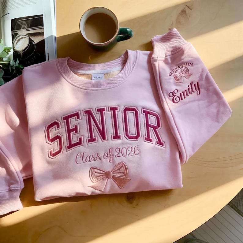 Senior Embroidered Sweatshirt Class of 2026 with Name, Senior 2026 Shirt, Personalized Graduation Gift for Her, Senior Girl Bow Crewneck