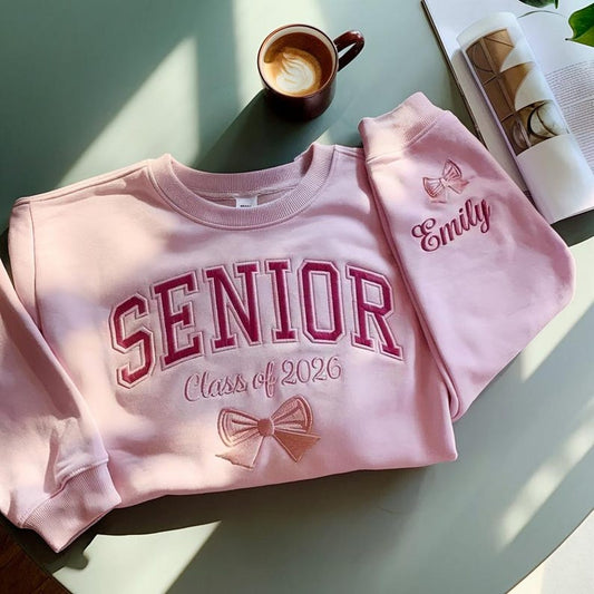 Senior Embroidered Sweatshirt Class of 2026 with Name, Senior 2026 Shirt, Personalized Graduation Gift for Her, Senior Girl Bow Crewneck