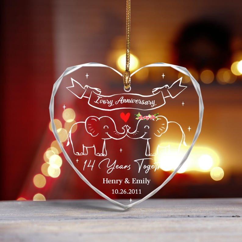 Personalized 14th Wedding Anniversary Ornament, Custom 14th Ivory Anniversary Gift, Wedding Anniversary, Couple Gift, Gift for Husband Wife