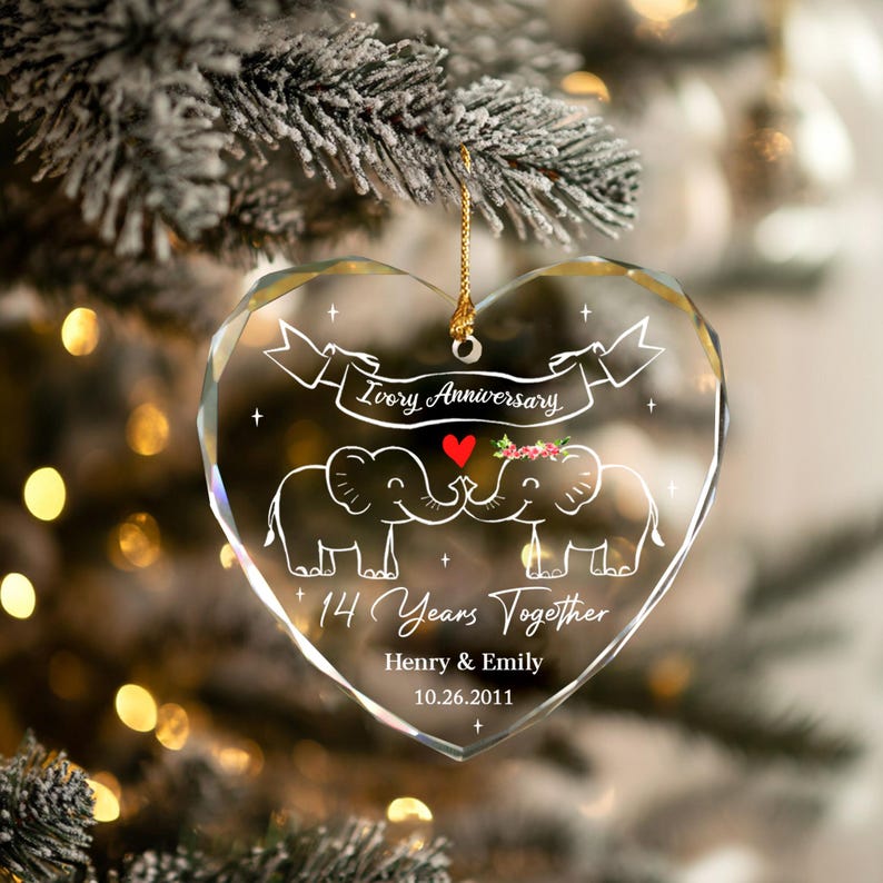 Personalized 14th Wedding Anniversary Ornament, Custom 14th Ivory Anniversary Gift, Wedding Anniversary, Couple Gift, Gift for Husband Wife