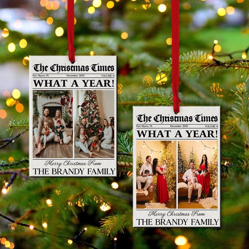 Family Christmas Ornaments, Personalized Family Photo Keepsake, Custom Family Photo Ornament, Gifts For Dad, Mom Gifts, Newspaper Ornament