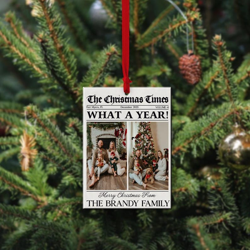Family Christmas Ornaments, Personalized Family Photo Keepsake, Custom Family Photo Ornament, Gifts For Dad, Mom Gifts, Newspaper Ornament