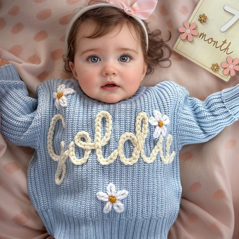 Personalized Baby Sweater with Name, Custom Name Knit Jumper, Baby Girl Boy Cardigan, Hand Embroidered Toddler Sweater, First Birthday Gift