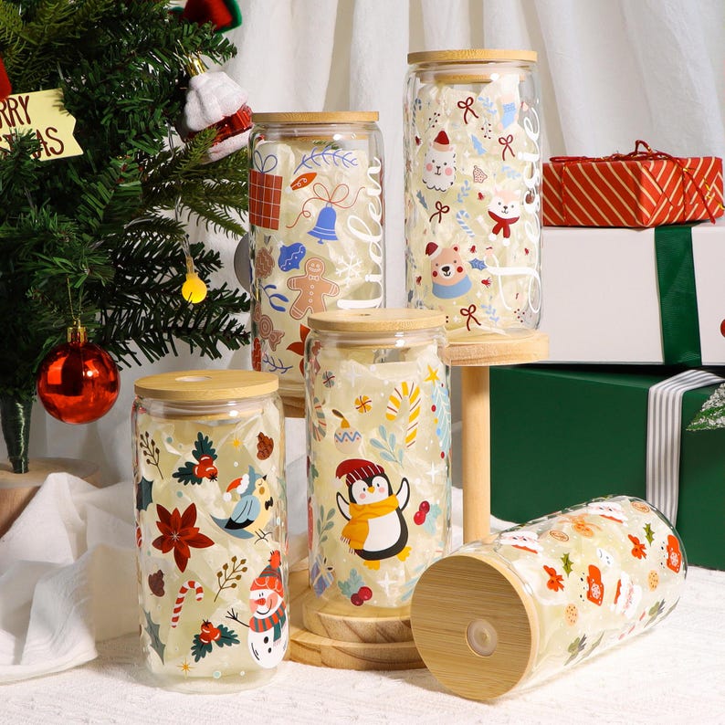 Personalized Christmas Tree Snack Glass: Iced Coffee Cup with Lid