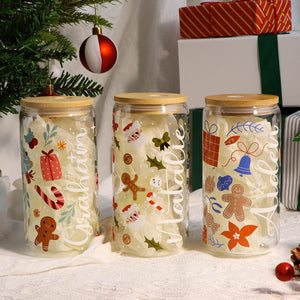 Personalized Christmas Tree Snack Glass: Iced Coffee Cup with Lid