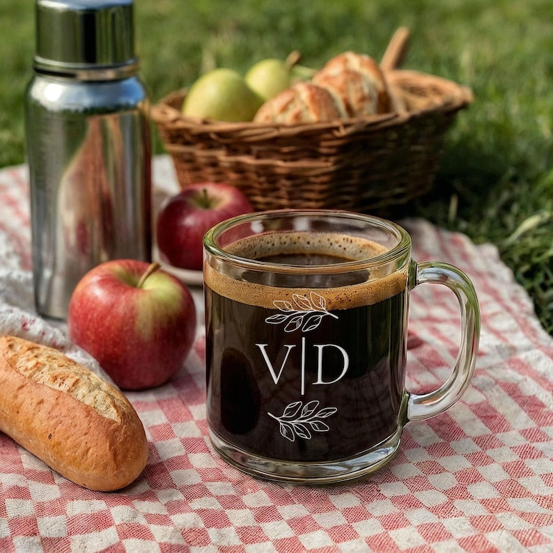 Custom Glass Coffee Mug, Personalized Name or Initial Cup, Engraved Latte Mug, Bridesmaid Gift, Birthday or Mother Gift, Christmas Gift