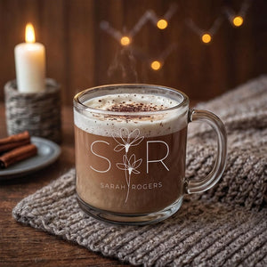 Custom Glass Coffee Mug, Personalized Name or Initial Cup, Engraved Latte Mug, Bridesmaid Gift, Birthday or Mother Gift, Christmas Gift