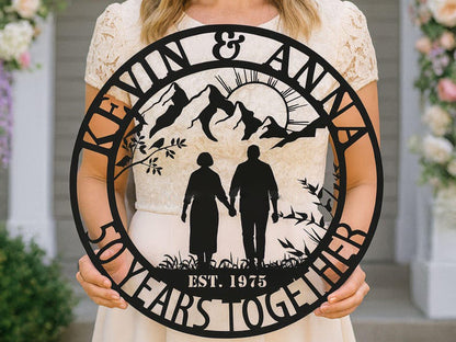 Anniversary Metal Sign- Personalized 50th Wedding Gifts for Couples-Custom Wall Decor with Names & EST Date -Metal Art