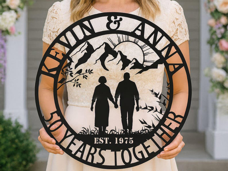 Anniversary Metal Sign- Personalized 50th Wedding Gifts for Couples-Custom Wall Decor with Names & EST Date -Metal Art