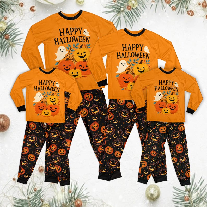 Happy Halloween Pajamas Set Kids Halloween PJs, Family Halloween Set, Spooky Nightwear, Glow Dark PJs, Halloween Pumpkin Outfit