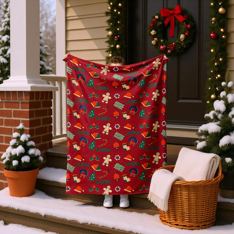 Christmas Custom Blanket with Name | Soft Flannel Personalized Holiday Throw
