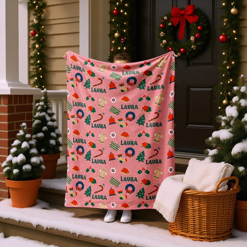 Christmas Custom Blanket with Name | Soft Flannel Personalized Holiday Throw