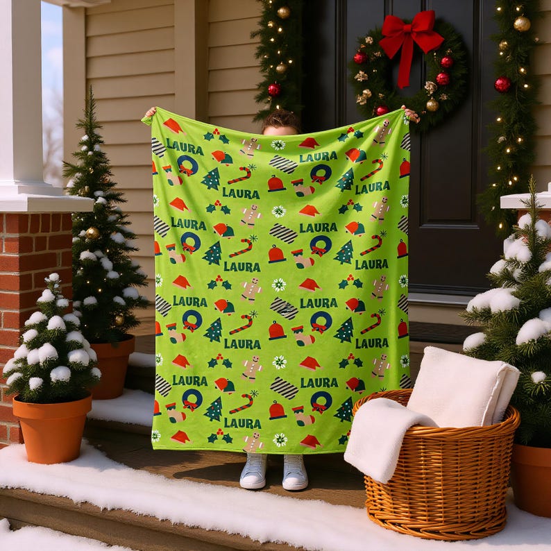 Christmas Custom Blanket with Name | Soft Flannel Personalized Holiday Throw