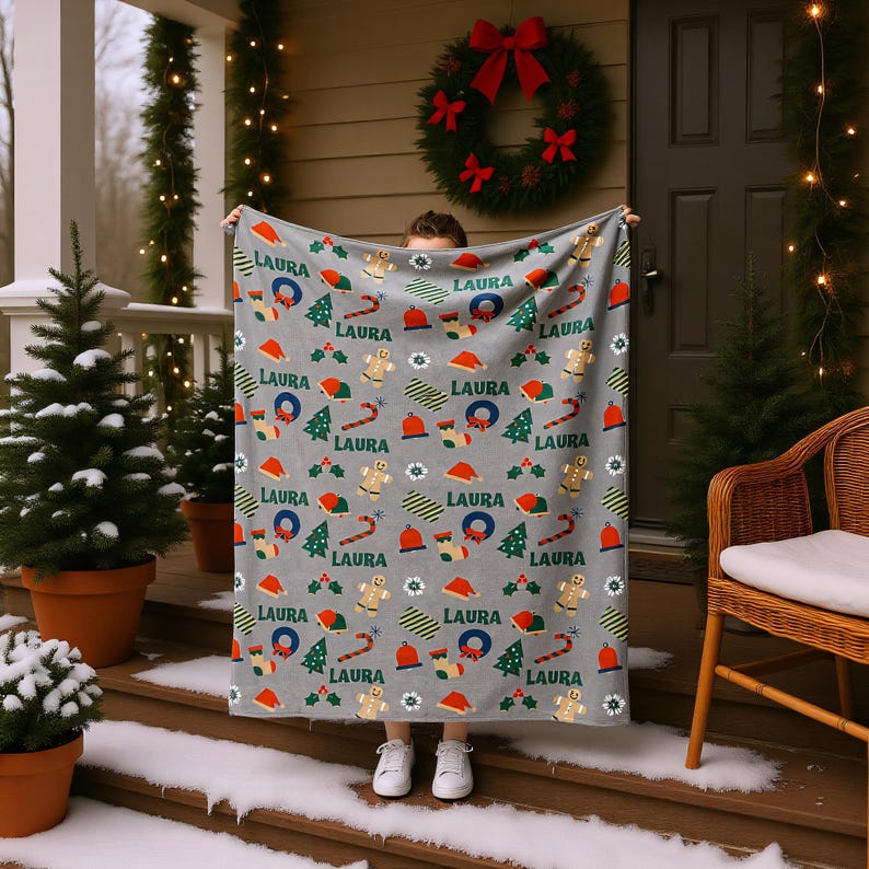 Christmas Custom Blanket with Name | Soft Flannel Personalized Holiday Throw