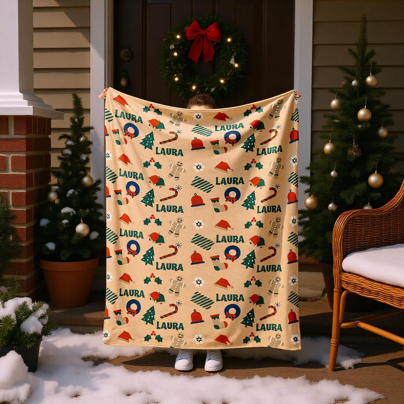 Christmas Custom Blanket with Name | Soft Flannel Personalized Holiday Throw