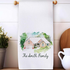 Customized Home Portrait Kitchen Dish Towel-Personalized Waffle Weave Dish Towel - Trending Hedge Style Initial - Wedding Gift Dish -Gift for Her
