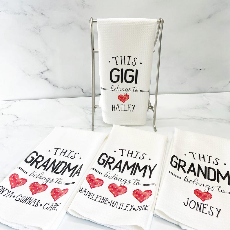 Personalized Grandma Microfiber Waffle Kitchen Towel: Custom Names Gift