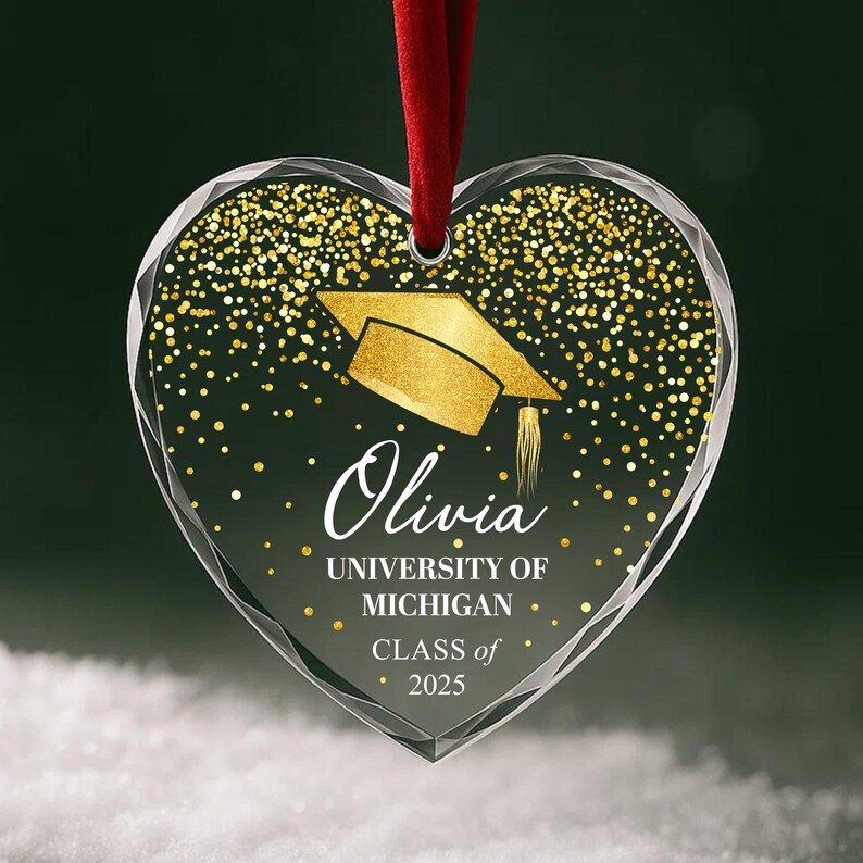 Graduation Ornament 2025 Personalized Glass Ornament with Name, School & Class, Custom Grad Cap Christmas Keepsake Gift