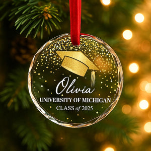 Graduation Ornament 2025 Personalized Glass Ornament with Name, School & Class, Custom Grad Cap Christmas Keepsake Gift