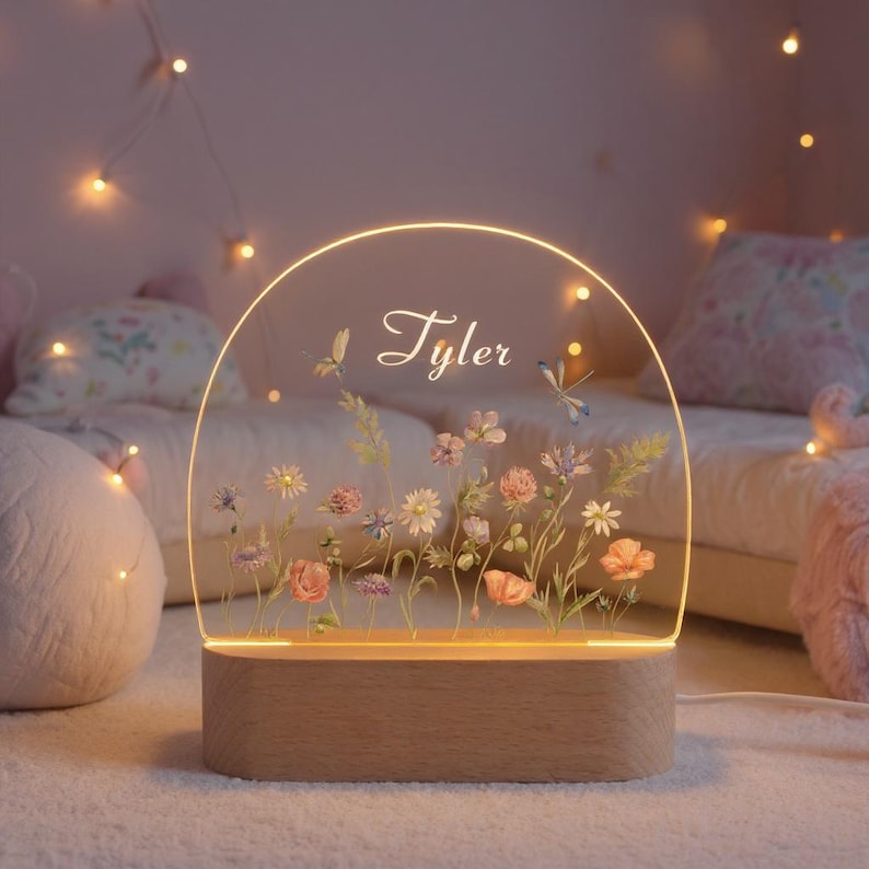 Personalised Baby Birthday LED Flowers Lamp, Kids Night Light Gift, Nursery Table Light, Colourful Flowers Light, Easter Gifts for Kids