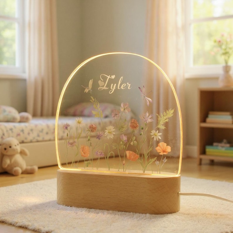 Personalised Baby Birthday LED Flowers Lamp, Kids Night Light Gift, Nursery Table Light, Colourful Flowers Light, Easter Gifts for Kids