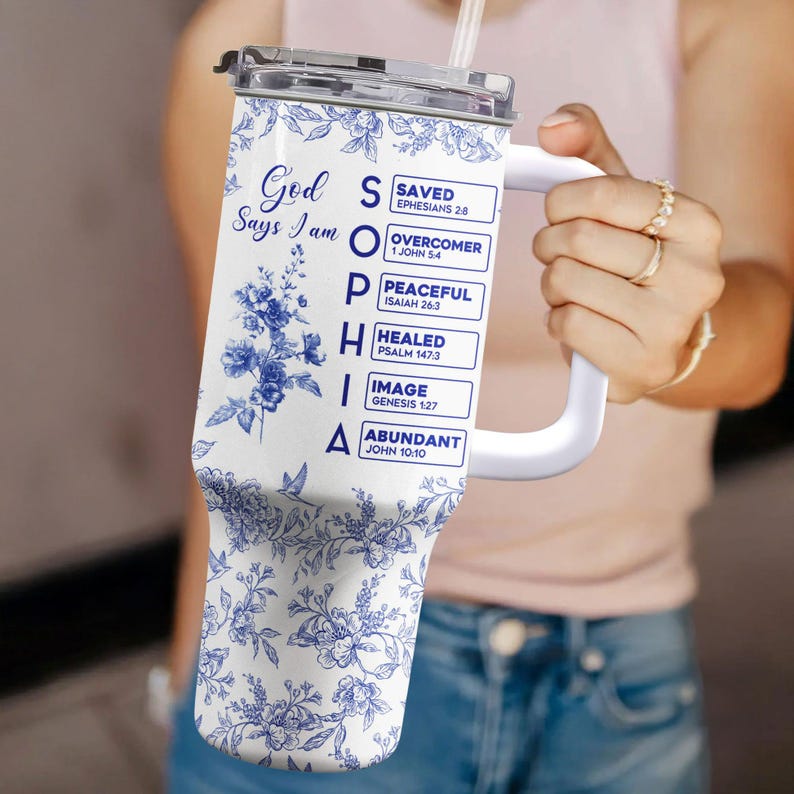 Personalized Christian Tumbler: God Says I Am, Bible Verse - 40oz Stainless Steel