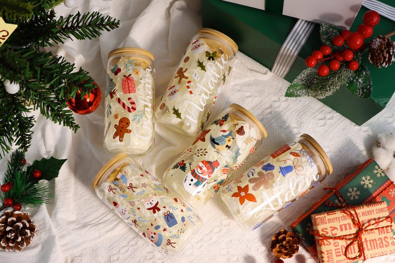 Personalized Christmas Tree Snack Glass: Iced Coffee Cup with Lid