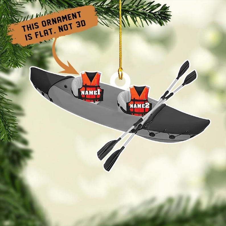 Personalized Kayaking Christmas Ornament, Custom Name Acrylic Kayak Ornament for Tree Decor