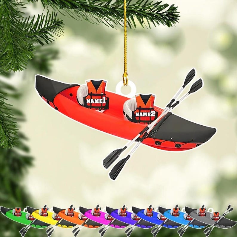 Personalized Kayaking Christmas Ornament, Custom Name Acrylic Kayak Ornament for Tree Decor